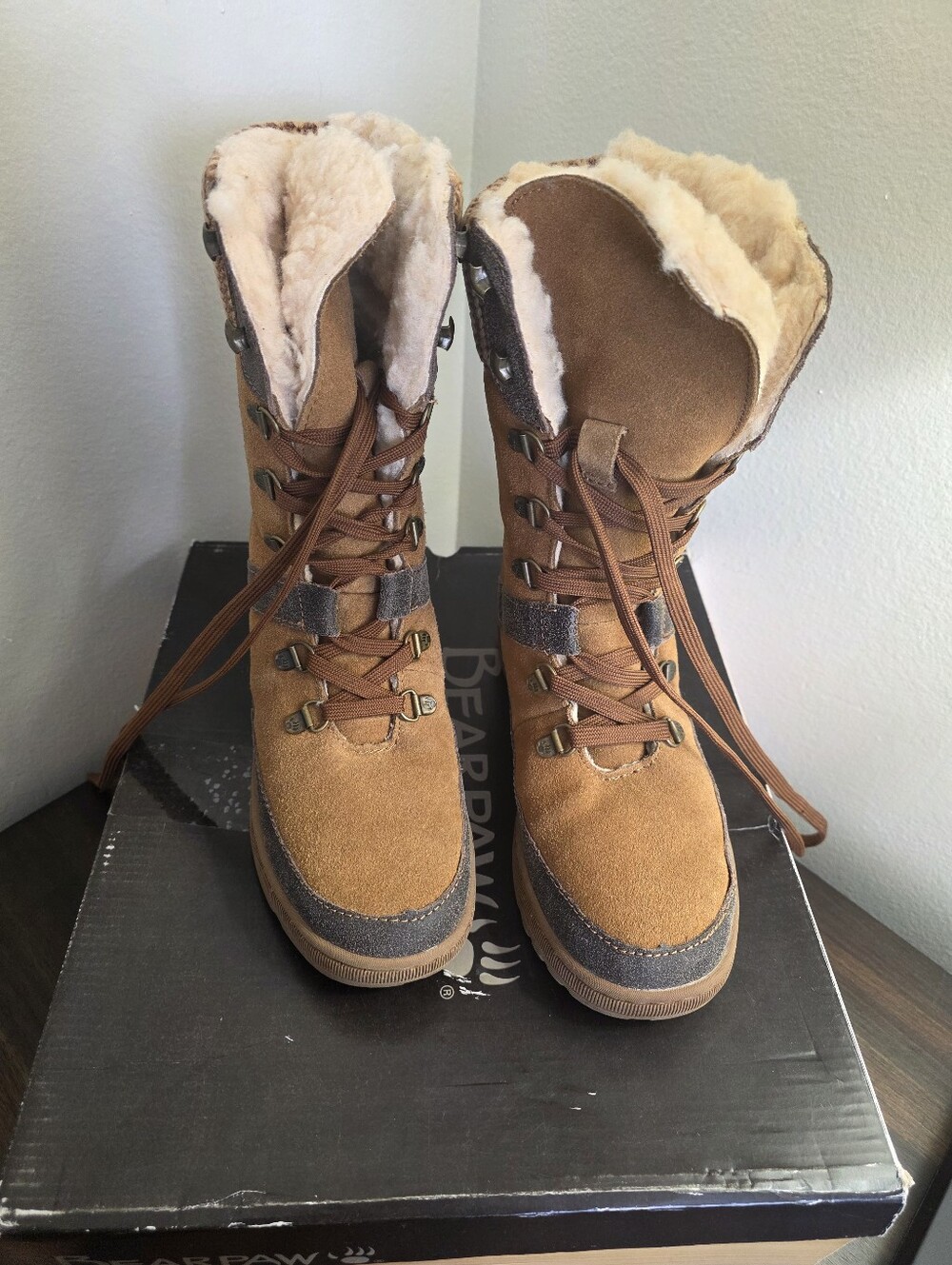 Bear Paw Women's Tan Faux-Shearling Lace-Up Winter Bootsw